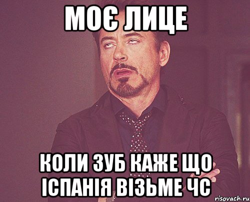 МОЄ ЛИЦЕ КОЛИ ЗУБ КАЖЕ ЩО ІСПАНІЯ ВІЗЬМЕ ЧС, Мем твое выражение лица