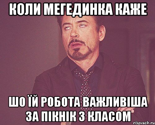 КОЛИ МЕГЕДИНКА КАЖЕ ШО ЇЙ РОБОТА ВАЖЛИВІША ЗА ПІКНІК З КЛАСОМ, Мем твое выражение лица