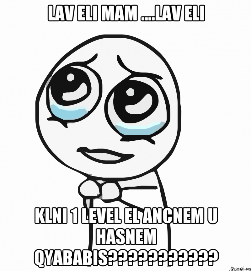 Lav eli mam ....Lav eli Klni 1 level el ancnem u hasnem Qyababis???????????, Мем  ну пожалуйста (please)