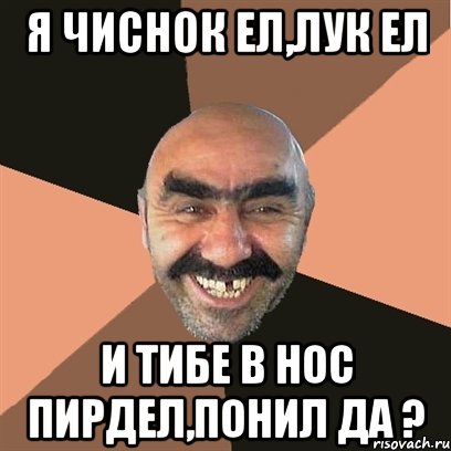 я чиснок ел,лук ел и тибе в нос пирдел,понил да ?, Мем Я твой дом труба шатал