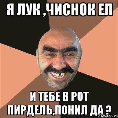 я лук ,чиснок ел и тебе в рот пирдель,понил да ?, Мем Я твой дом труба шатал