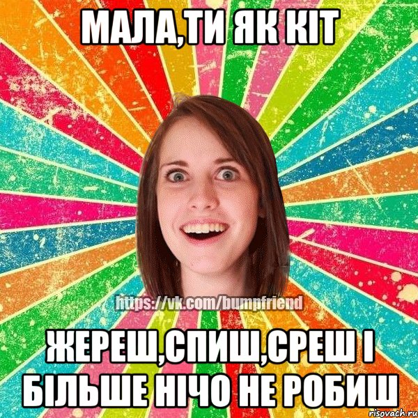 Мала,ти як кіт жереш,спиш,среш і більше нічо не робиш, Мем Йобнута Подруга ЙоП