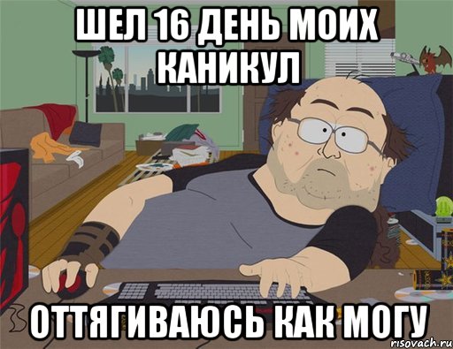 Шел 16 день моих каникул Оттягиваюсь как могу, Мем   Задрот south park