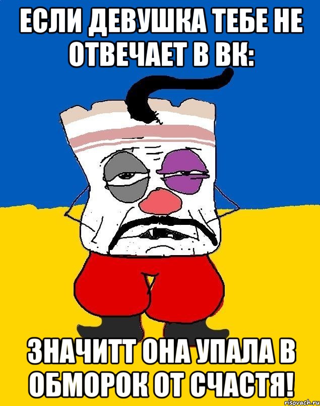 Если девушка тебе не отвечает в вк: Значитт она упала в обморок от счастя!, Мем Западенец - тухлое сало