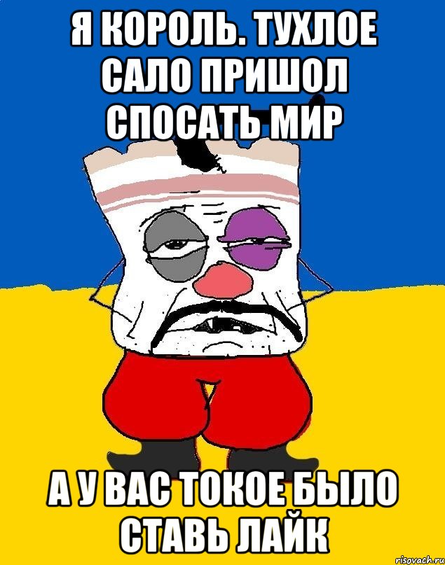 я король. тухлое сало пришол спосать мир а у вас токое было ставь лайк, Мем Западенец - тухлое сало