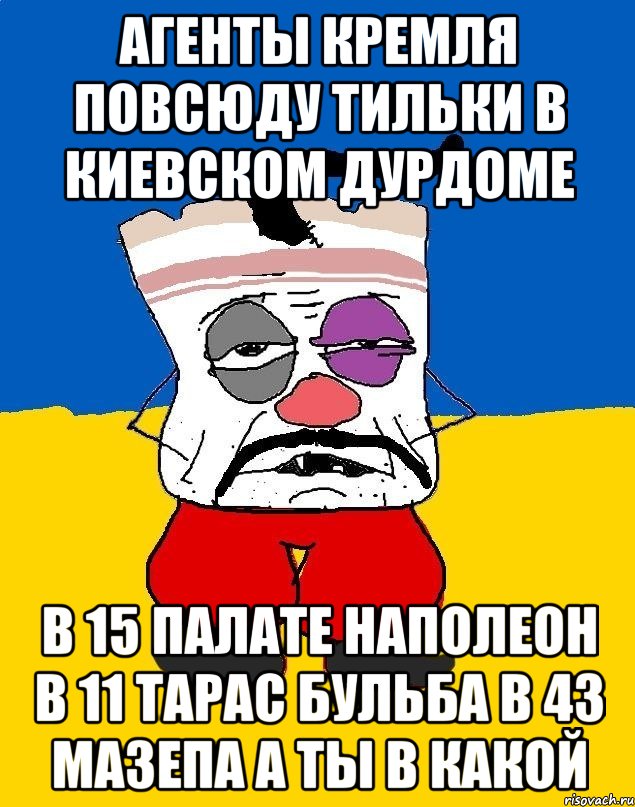 Агенты кремля повсюду тильки в киевском дурдоме В 15 палате наполеон в 11 тарас бульба в 43 мазепа а ты в какой, Мем Западенец - тухлое сало