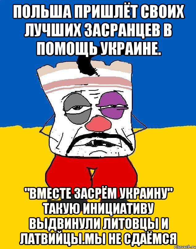 Польша пришлёт своих лучших засранцев в помощь украине. "Вместе засрём украину" такую инициативу выдвинули литовцы и латвийцы.мы не сдаёмся, Мем Западенец - тухлое сало