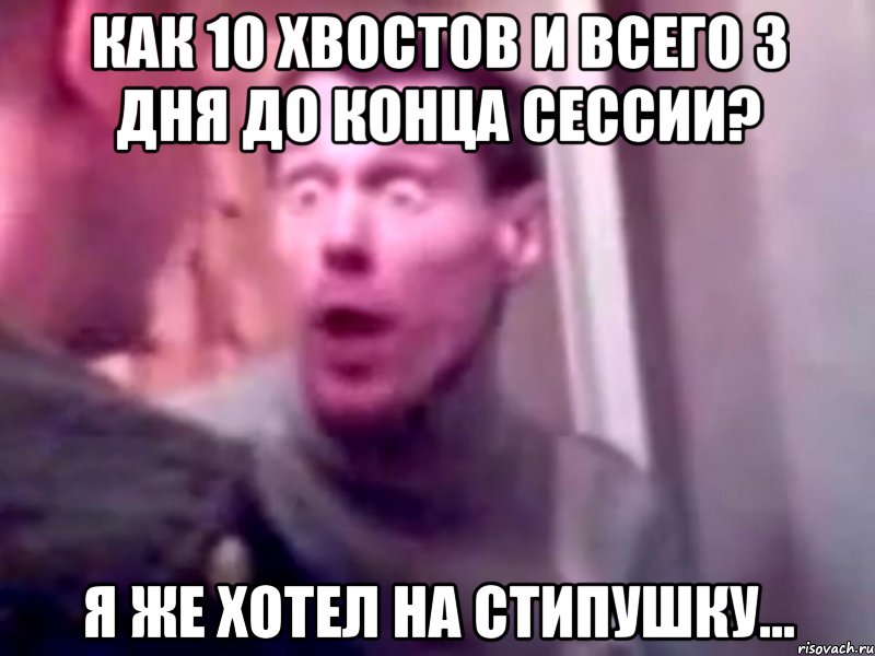 Как 10 хвостов и всего 3 дня до конца сессии? Я же хотел на стипушку..., Мем Запили