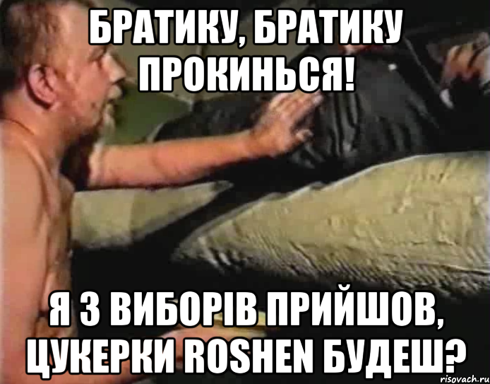 Братику, братику прокинься! Я з виборів прийшов, цукерки Roshen будеш?, Мем Зеленый слоник