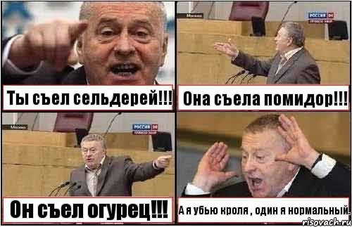 Ты съел сельдерей!!! Она съела помидор!!! Он съел огурец!!! А я убью кроля , один я нормальный., Комикс жиреновский