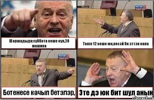 Шаршадыда:суббота кеше куп,20 машина Тонге 12 кеше юк,песэй бн эттэн кала Ботенесе качып бетэлэр, Эте дэ юк бит шул анын, Комикс жиреновский