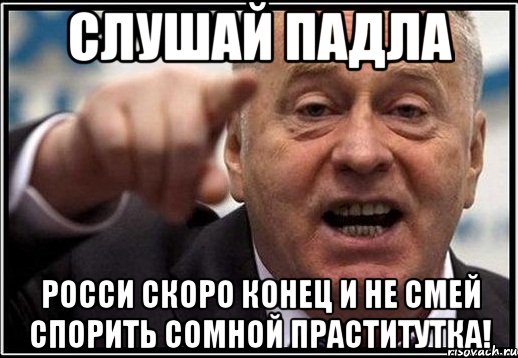 слушай падла росси скоро конец и не смей спорить сомной праститутка!, Мем жириновский ты