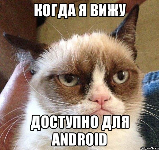когда я вижу доступно для Android, Мем Грустный (сварливый) кот