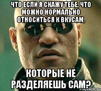 Что если я скажу тебе, что можно нормально относиться к вкусам, которые не разделяешь сам?, Мем  а что если я скажу тебе