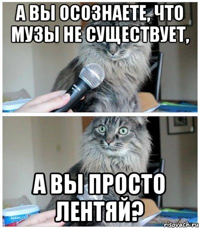 А вы осознаете, что музы не существует, а вы просто лентяй?, Комикс  кот с микрофоном