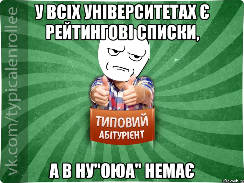 У всіх університетах є рейтингові списки, а в НУ"ОЮА" немає, Мем абтура1