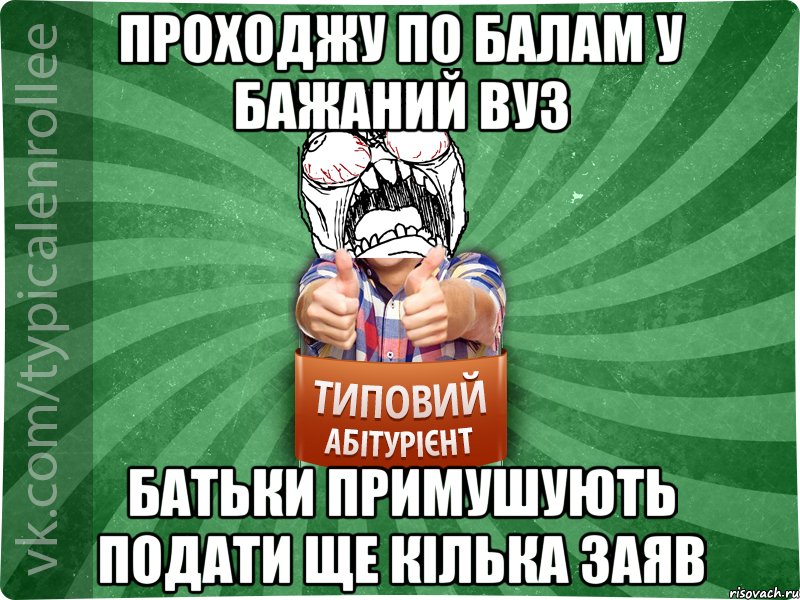 проходжу по балам у бажаний вуз батьки примушують подати ще кілька заяв, Мем абтура2