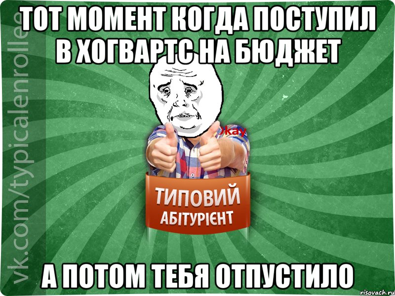 тот момент когда поступил в хогвартс на бюджет А потом тебя отпустило