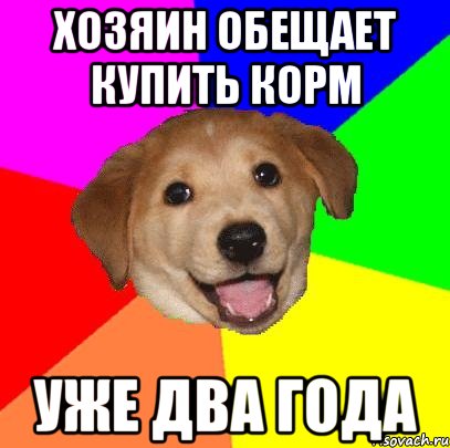 хозяин обещает купить корм Уже два года, Мем Advice Dog