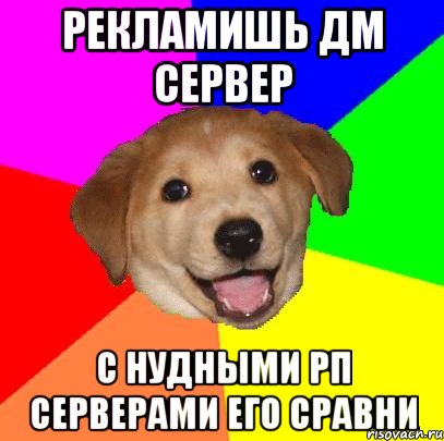 Рекламишь ДМ сервер С нудными РП серверами его сравни, Мем Advice Dog