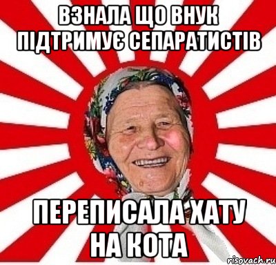 Взнала що внук підтримує сепаратистів переписала хату на кота, Мем  бабуля