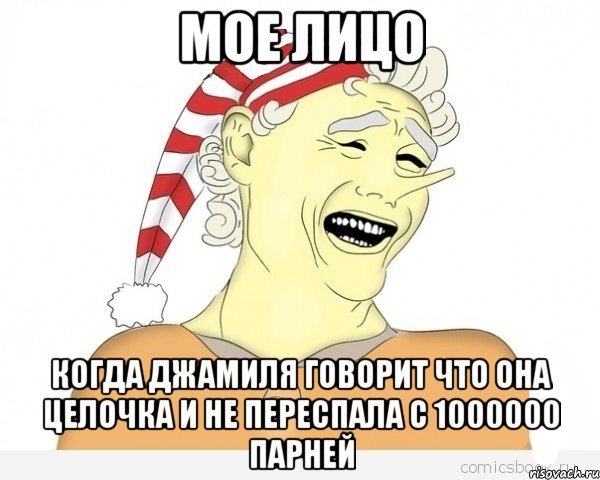 мое лицо когда джамиля говорит что она целочка и не переспала с 1000000 парней, Мем буратино