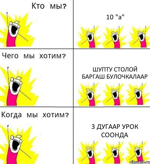 10 "а" шупту столой баргаш булочкалаар 3 дугаар урок соонда, Комикс Что мы хотим