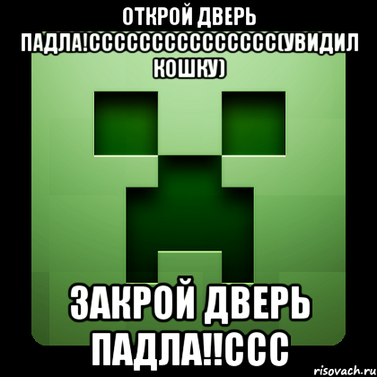 Открой дверь падла!Ссссссссссссссс(увидил кошку) Закрой дверь падла!!ссс, Мем Creeper