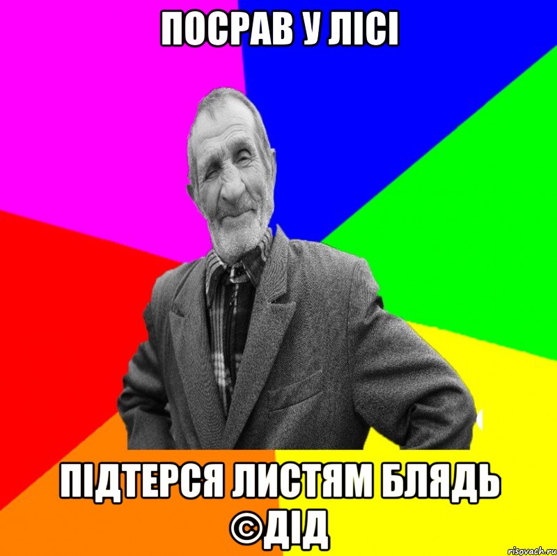 посрав у лісі підтерся листям блядь ©ДІД, Мем ДЕД