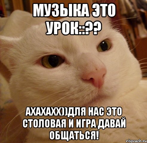 музыка это урок::?? Ахахахх))Для нас это столовая и игра давай общаться!, Мем Дерзкий котэ