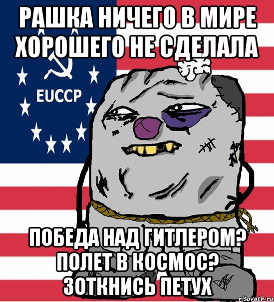 рашка ничего в мире хорошего не сделала Победа над гитлером? Полет в космос? Зоткнись петух, Мем  ДНОШник ватник