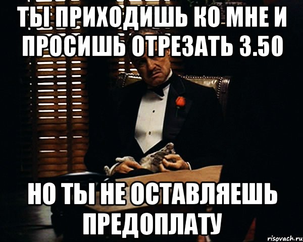 ТЫ ПРИХОДИШЬ КО МНЕ И ПРОСИШЬ ОТРЕЗАТЬ 3.50 НО ТЫ НЕ ОСТАВЛЯЕШЬ ПРЕДОПЛАТУ, Мем Дон Вито Корлеоне