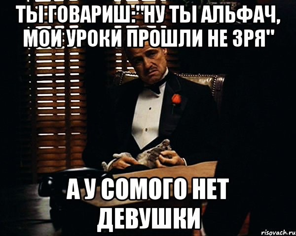 ты говариш:"ну ты альфач, мои уроки прошли не зря" а у сомого нет девушки, Мем Дон Вито Корлеоне