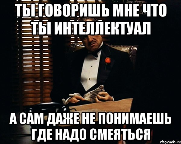 Ты говоришь мне что ты интеллектуал А сам даже не понимаешь где надо смеяться, Мем Дон Вито Корлеоне