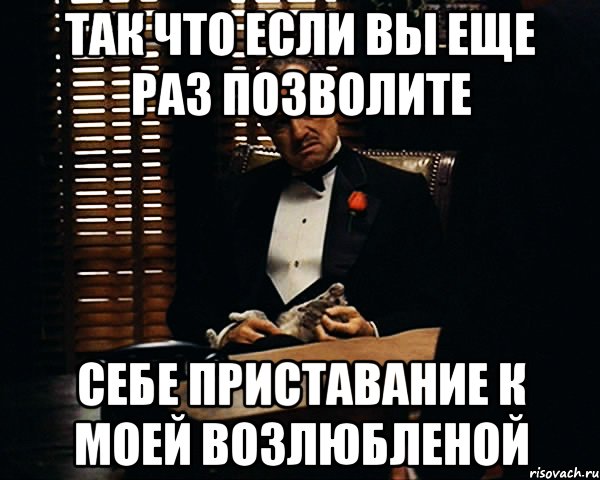 Так что если вы еще раз позволите себе приставание к моей возлюбленой, Мем Дон Вито Корлеоне