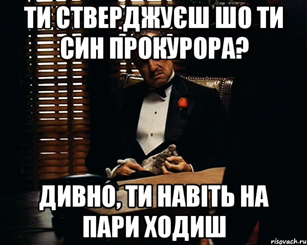 ти стверджуєш шо ти син прокурора? дивно, ти навіть на пари ходиш, Мем Дон Вито Корлеоне