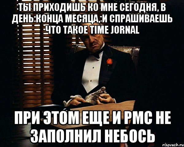 Ты приходишь ко мне сегодня, в день конца месяца, и спрашиваешь что такое time jornal При этом еще и PMC не заполнил небось, Мем Дон Вито Корлеоне