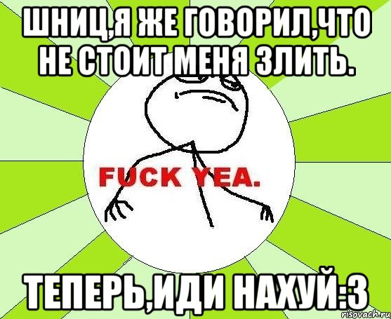 Шниц,я же говорил,что не стоит меня злить. теперь,иди нахуй:3, Мем фак е