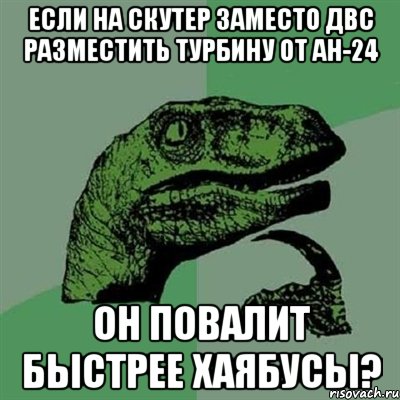 Если на скутер заместо ДВС разместить турбину от ан-24 Он повалит быстрее Хаябусы?, Мем Филосораптор