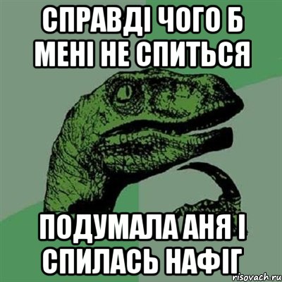 Справді чого б мені не спиться Подумала Аня і спилась нафіг, Мем Филосораптор