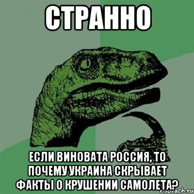 странно Если виновата Россия, то почему Украина скрывает факты о крушении самолета?, Мем Филосораптор