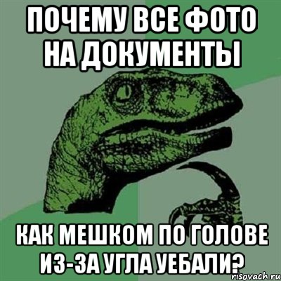 почему все фото на документы как мешком по голове из-за угла уебали?, Мем Филосораптор