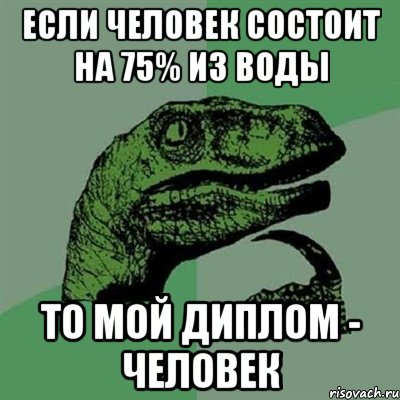 Если человек состоит на 75% из воды То мой диплом - человек, Мем Филосораптор