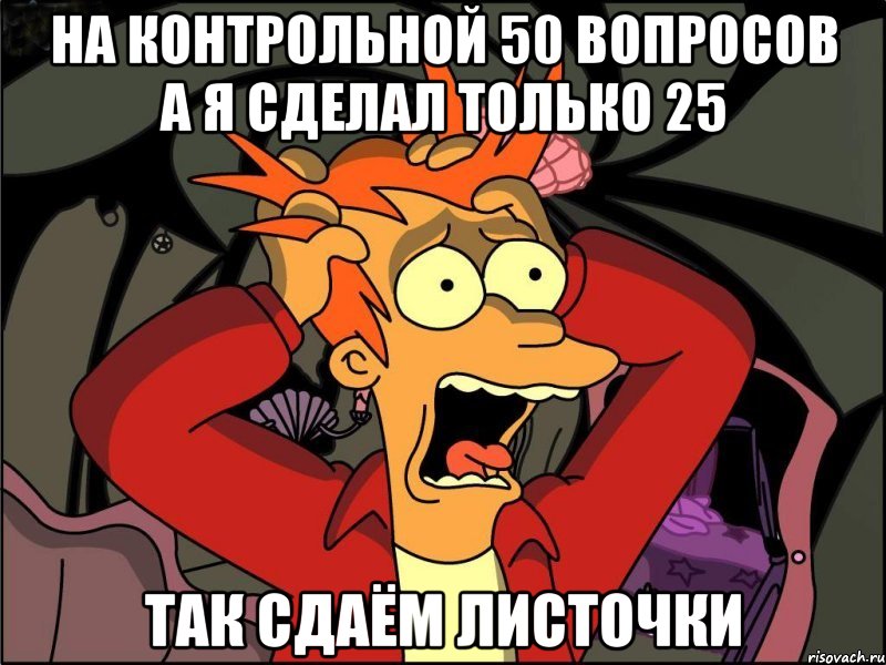 На контрольной 50 вопросов а я сделал только 25 Так сдаём листочки, Мем Фрай в панике