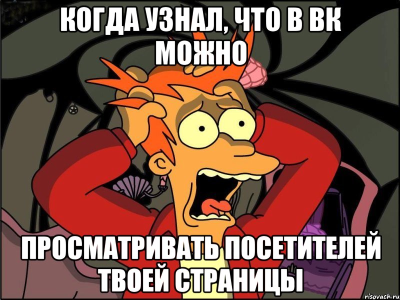 Когда узнал, что в вк можно просматривать посетителей твоей страницы, Мем Фрай в панике