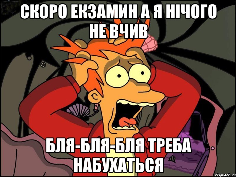 скоро екзамин а я нічого не вчив бля-бля-бля треба набухаться, Мем Фрай в панике