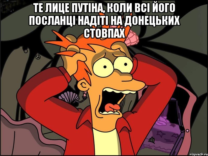 Те лице Путіна, коли всі його посланці надіті на донецьких стовпах , Мем Фрай в панике