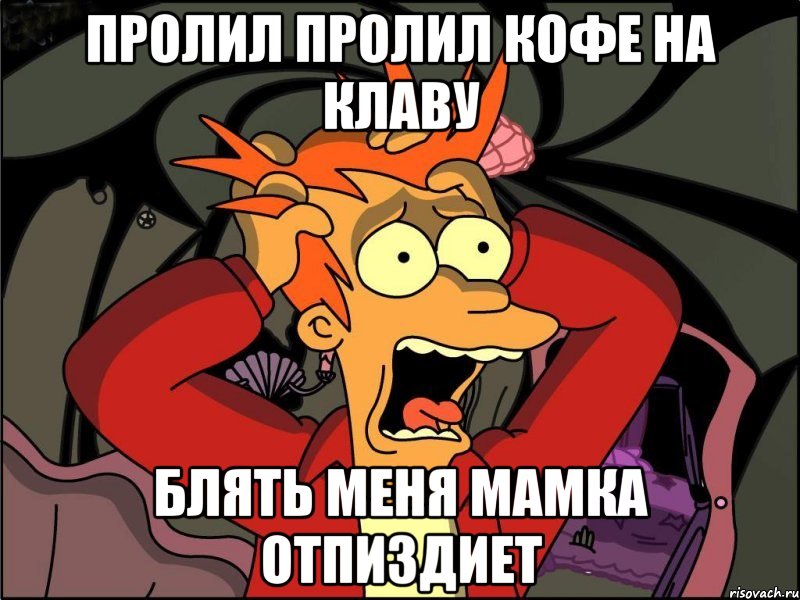 пролил пролил кофе на клаву блять меня мамка отпиздиет, Мем Фрай в панике