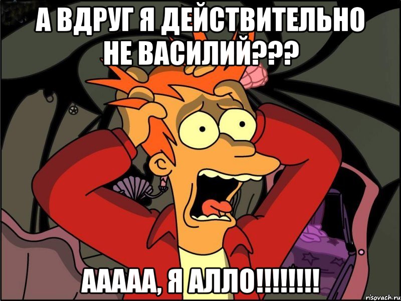 а вдруг я действительно не Василий??? ааааа, я АЛЛО!!!!!!!!, Мем Фрай в панике