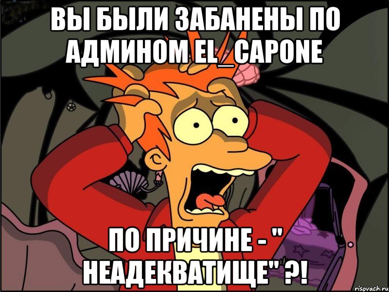 Вы были забанены по админом El_Capone По причине - " неадекватище" ?!, Мем Фрай в панике